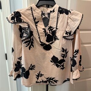 Entro Black Floral Blouse with Ruffle Sleeves